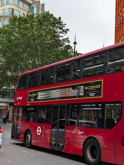 M.C. Escher bus superside advert on a London Route 14 double decker