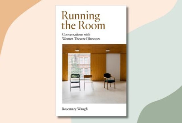 A photo of the book front cover on top of green and beige waves background