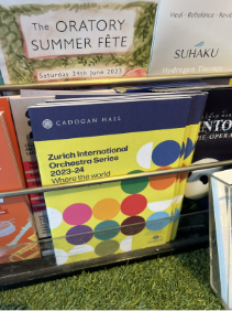 Zurich International Orchestra Series brochure displayed in a magazine rack near Cadogan Hall