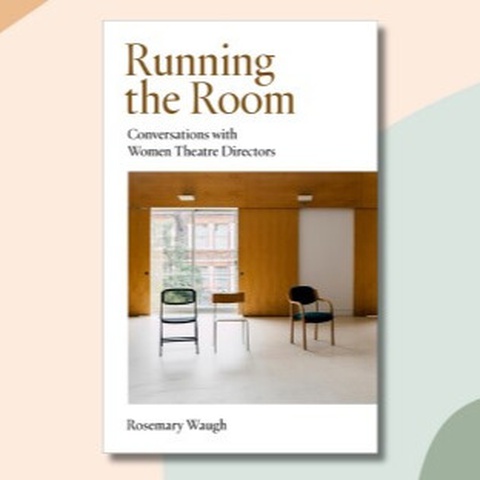 A photo of the book front cover on top of green and beige waves background