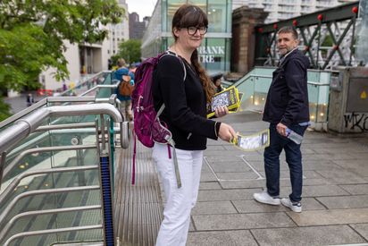 Mobius street team flyering for M.C. Escher: The Exhibition on the Southbank